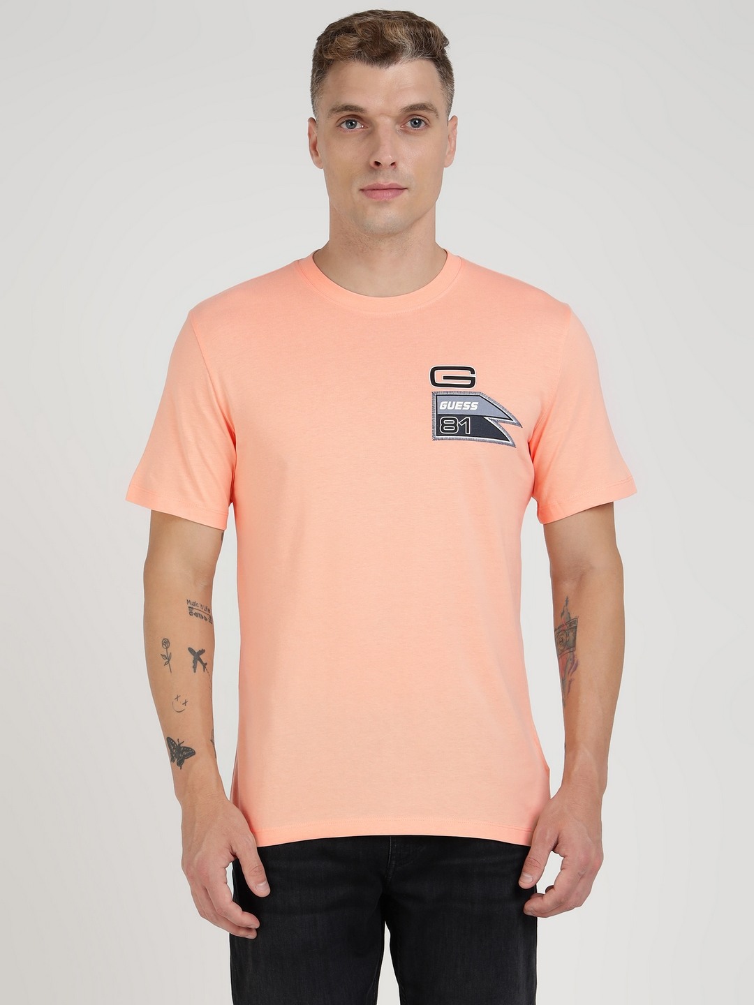 Orange Cotton Solid Round Neck T-Shirt