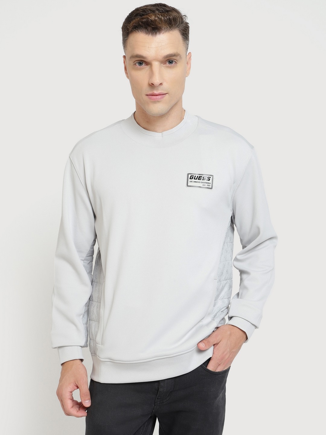 Men Grey Solid Round Neck Full Sleeves Pullover Style Sweatshirt