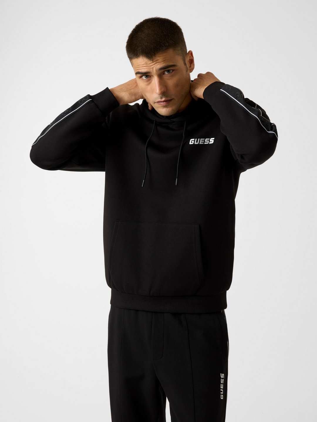 Men Jet Black Solid Mickey Hoodie Sweatshirt