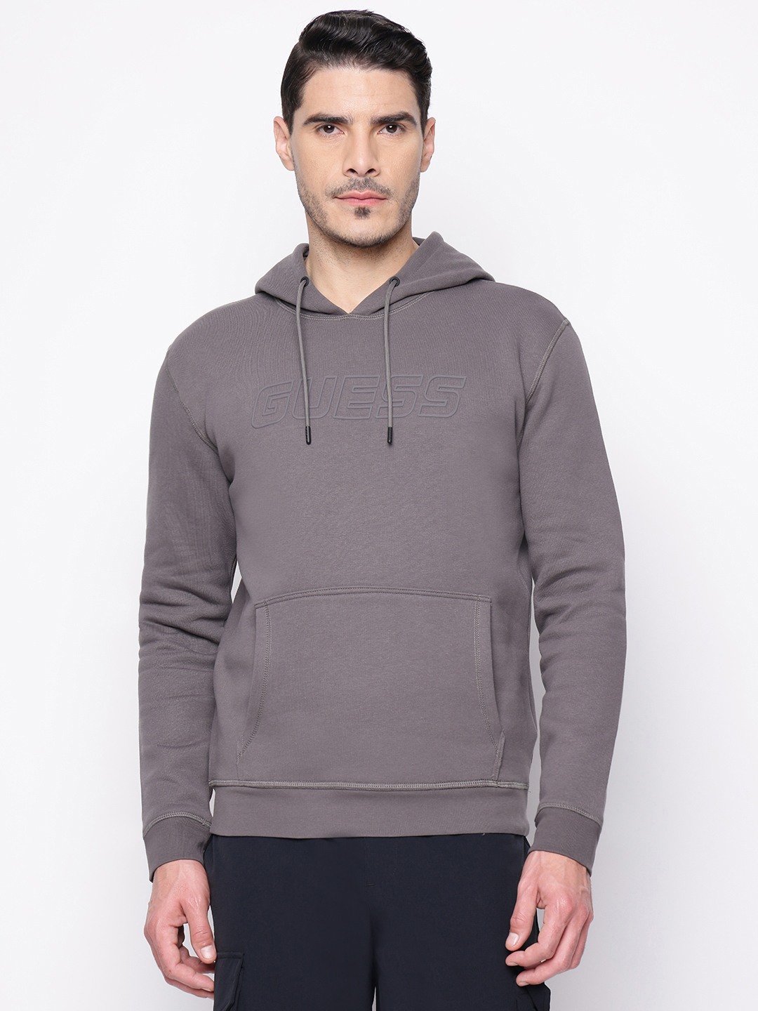 Grey Solid Hooded Sweatshirt