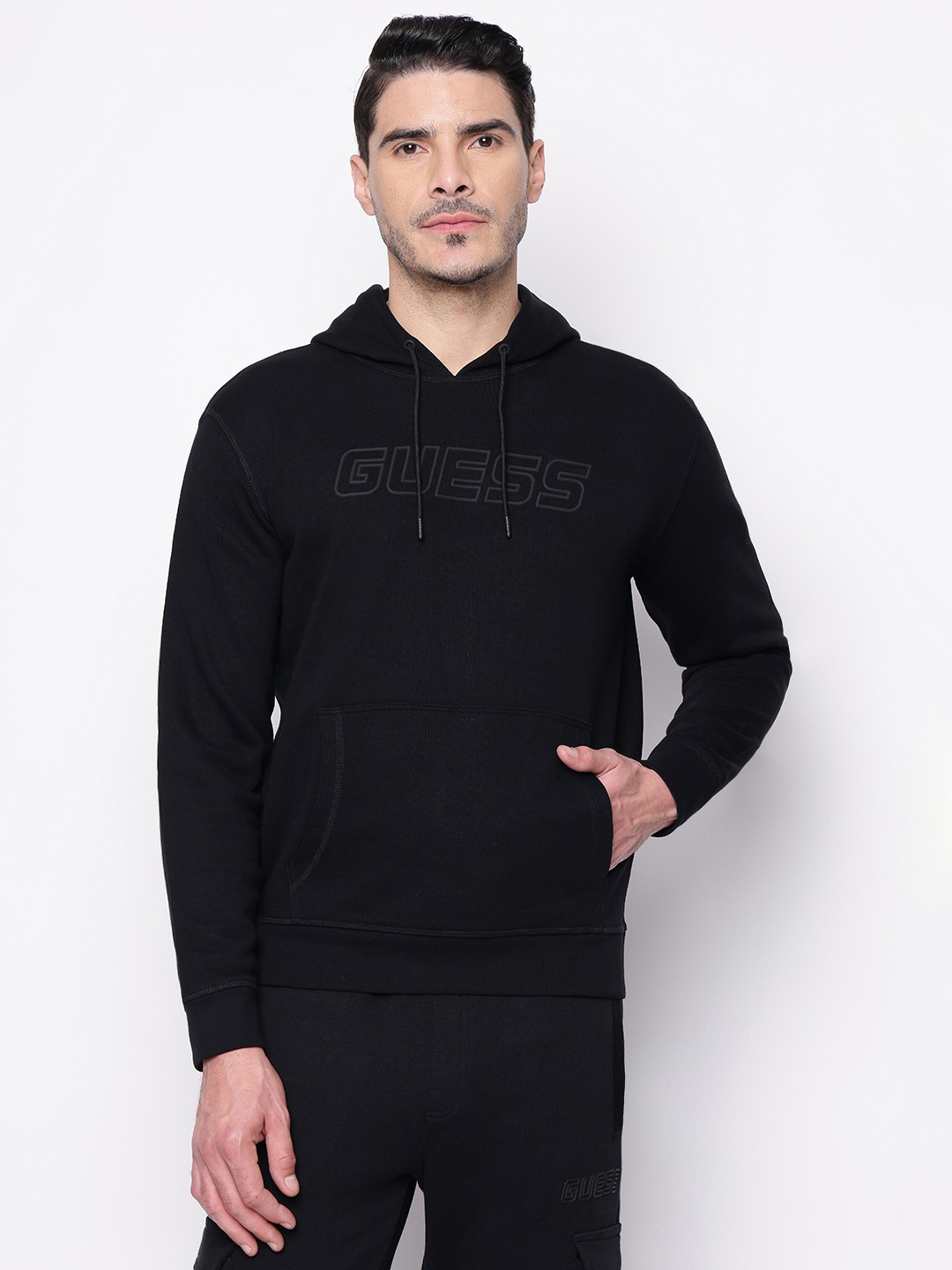 Black Solid Hooded Sweatshirt