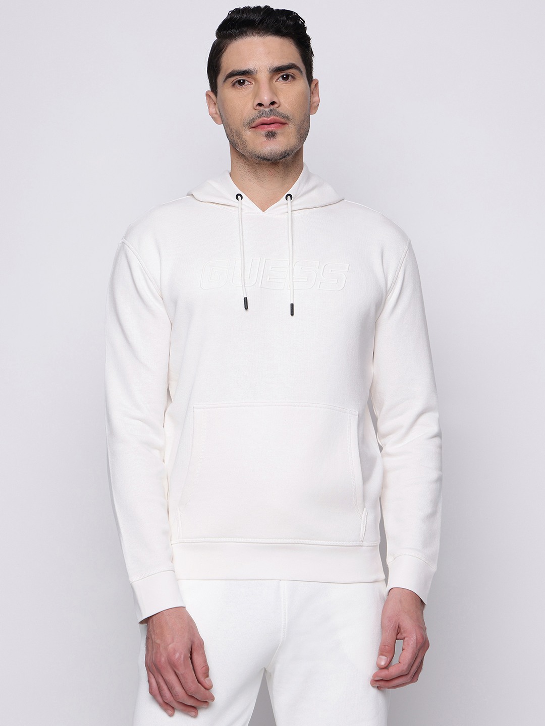 White Solid Hooded Sweatshirt