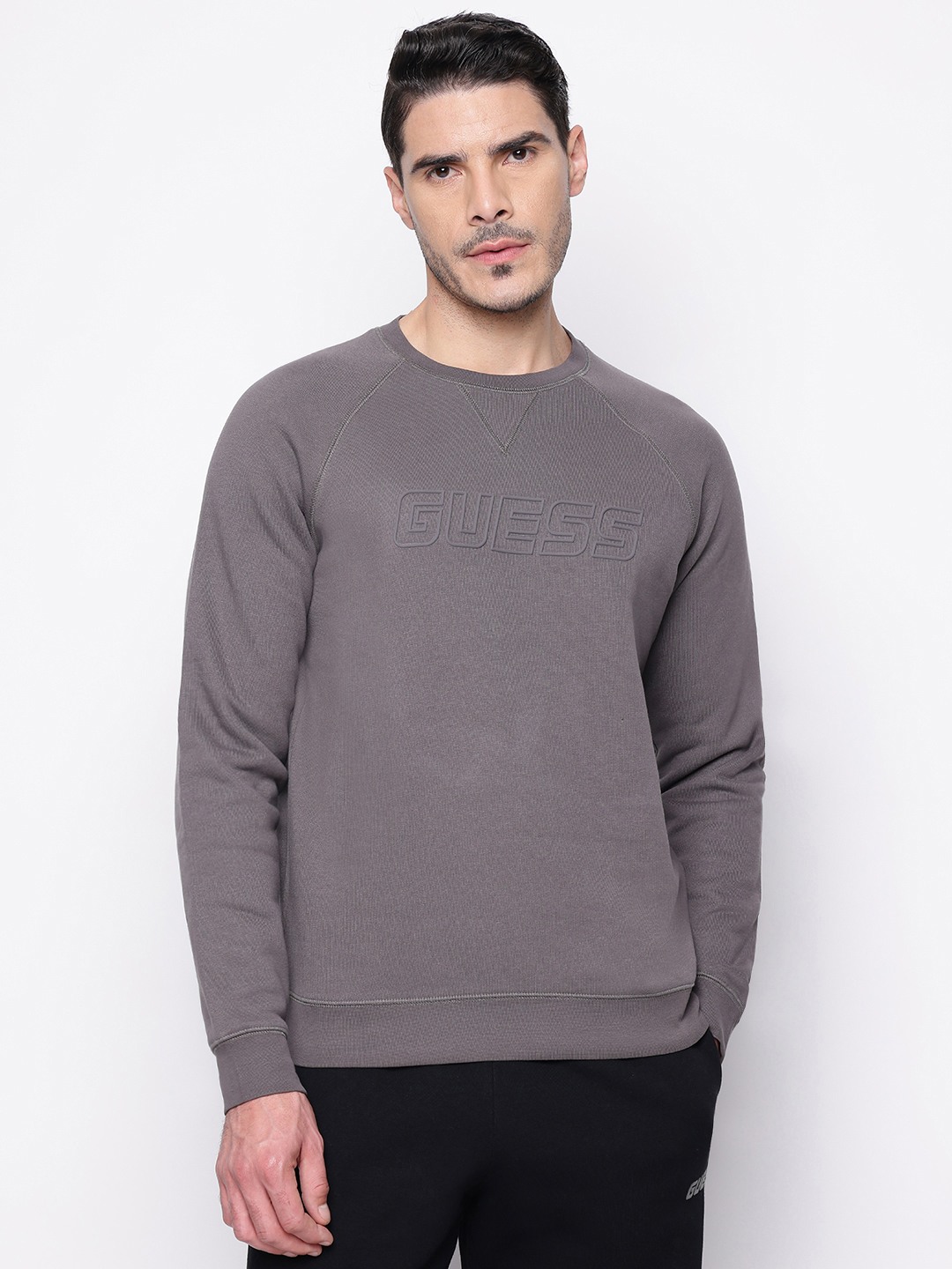 Guess New Aldwin Grey Solid Men Sweatshirt