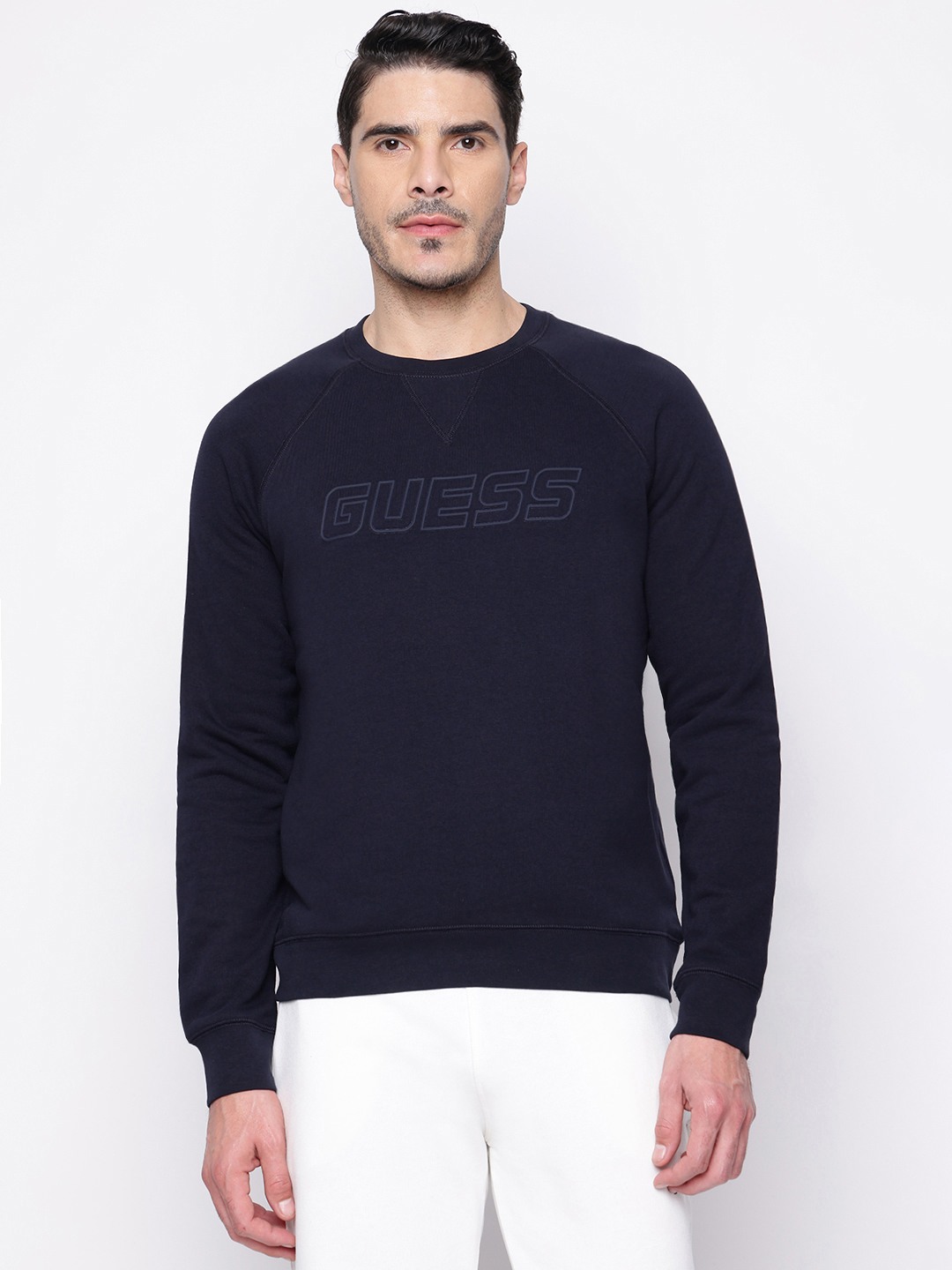 Navy Blue Solid Crew Neck Sweatshirt