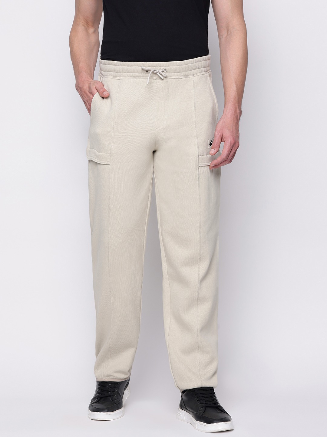 Cream Solid Regular Fit Trackpant