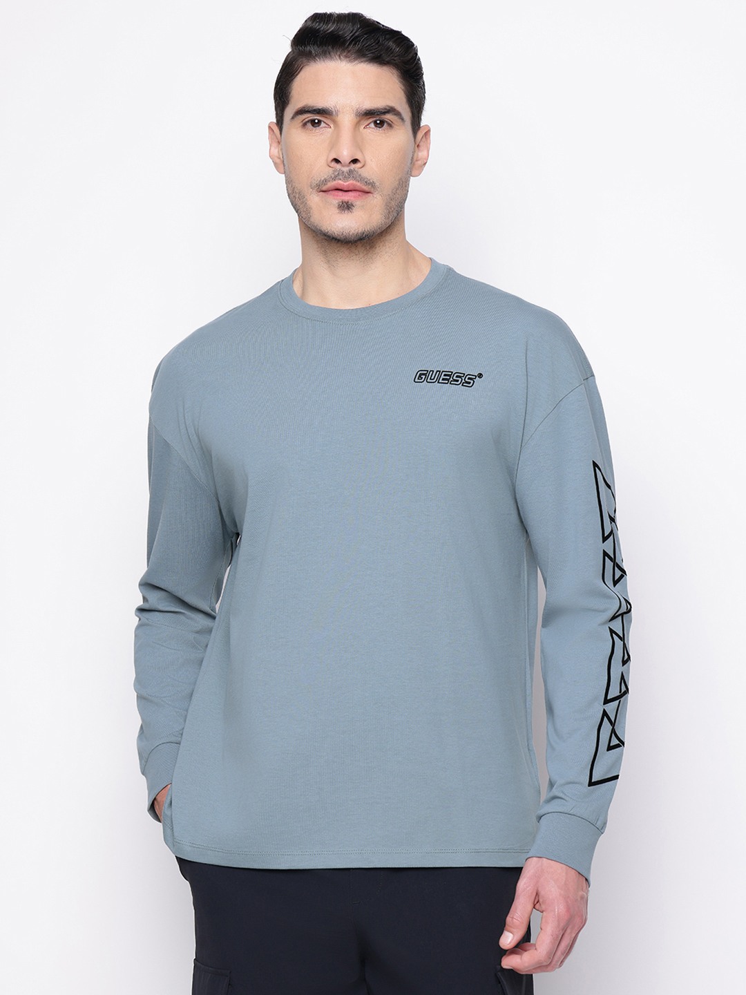 Blue Printed Crew Neck T-shirt