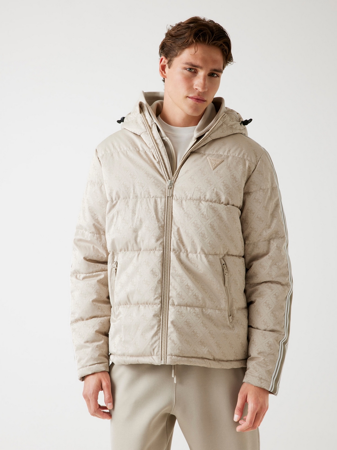 Guess Men Geometric Print Hooded Long Sleeves Puffer Jacket