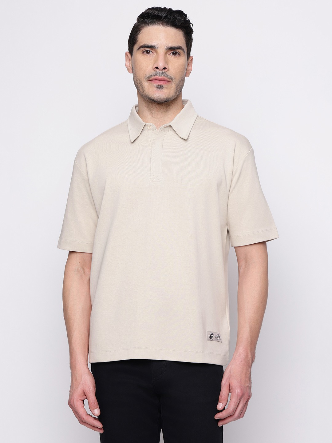 Cream Solid Polo T-shirt