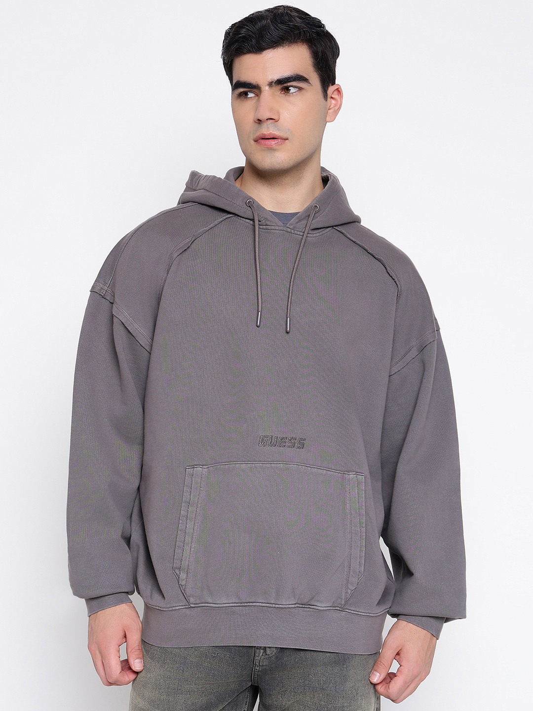 Lasi Organic Heavy Cotton Terry Seagull Grey Solid Hooded Neck Regular Fit Sweatshirt