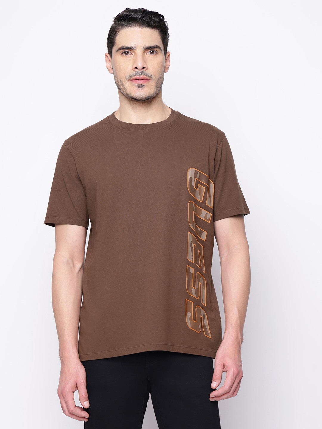 Brown Printed Crew Neck T-shirt