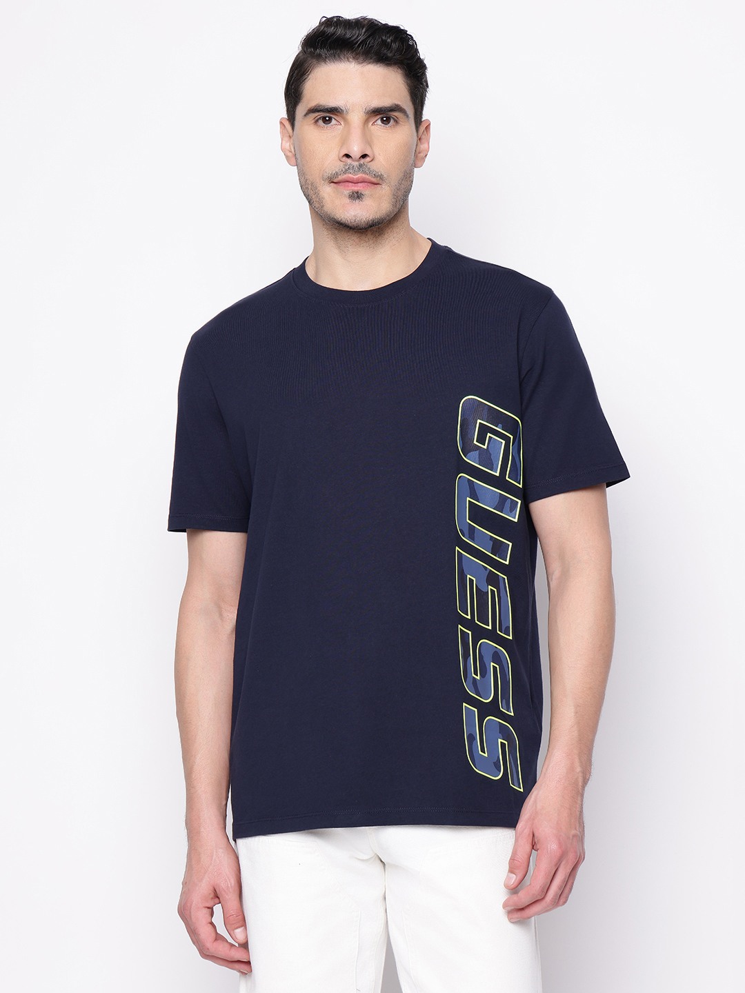 Navy Blue Printed Crew Neck T-shirt