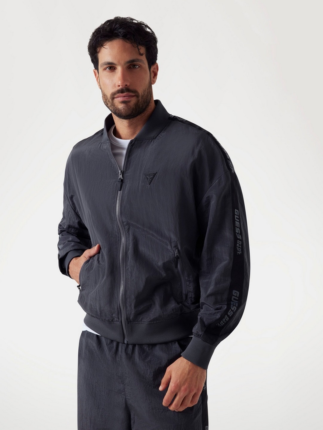 Grey Solid Band Collar Sweatshirt