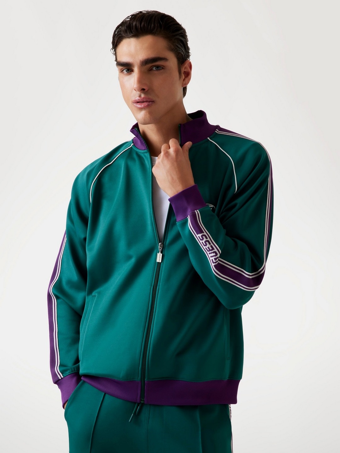 Green Striped High Neck Sweatshirt