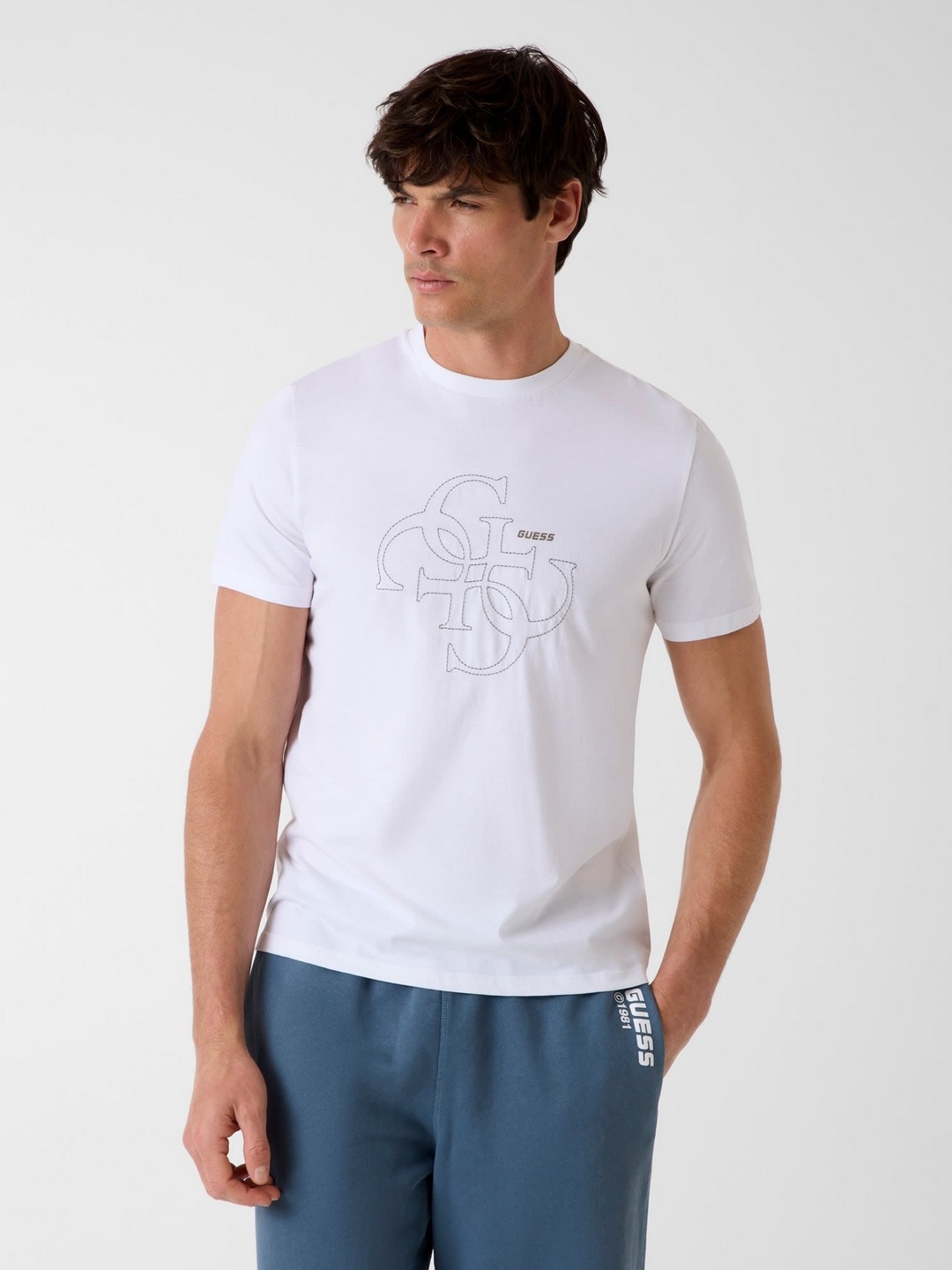 Guess Men Pure Cotton Embroidered Crew Neck Tiberio T-Shirt