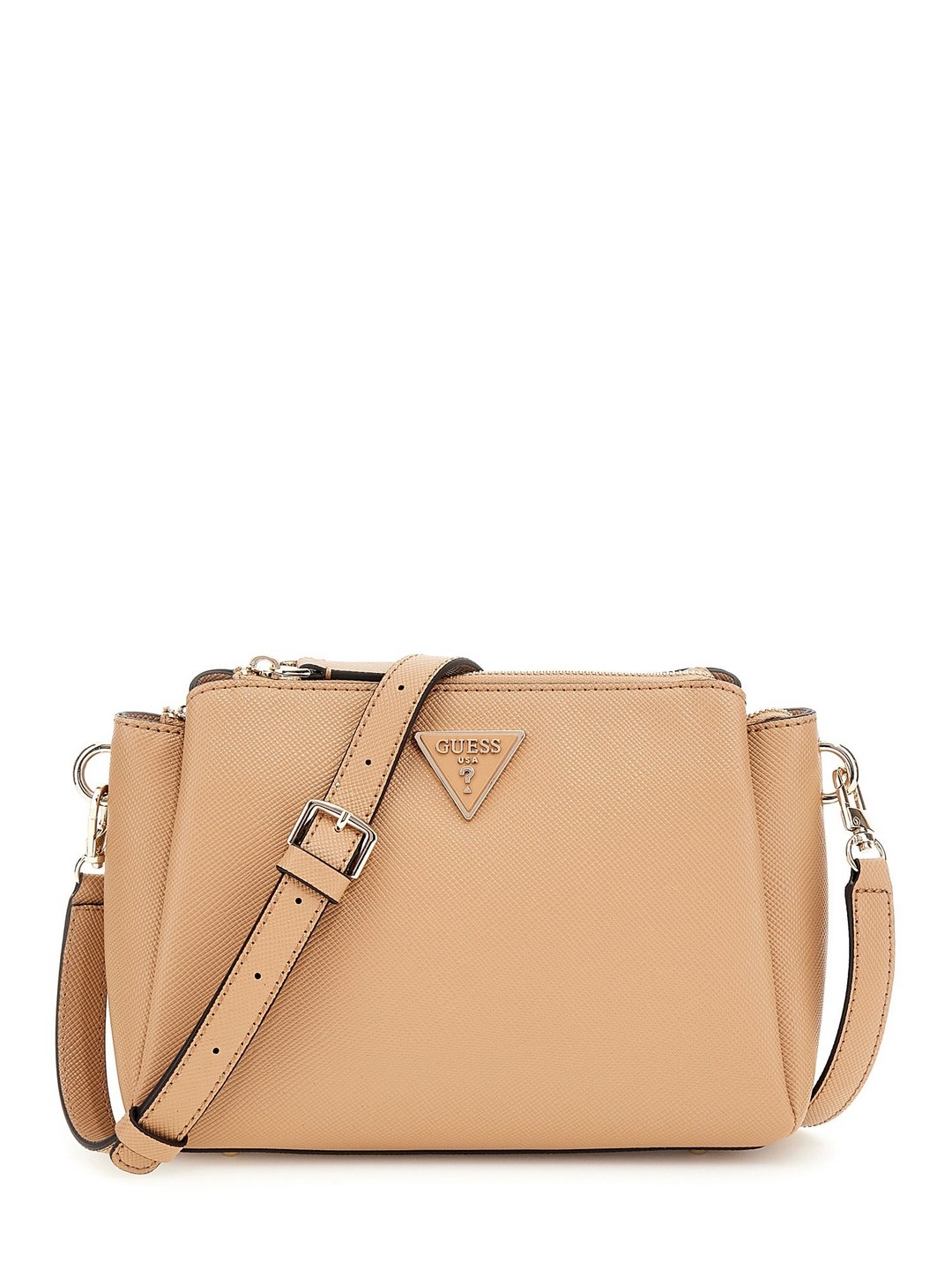 Guess Beige Solid Noelle Crossbody Bag
