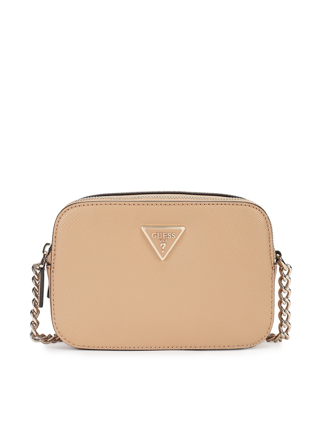 Guess Beige Solid Noelle Camera Crossbody Bag