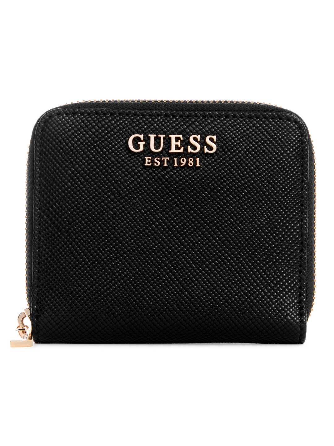 Guess Women Black Textured Zip Around Wallet