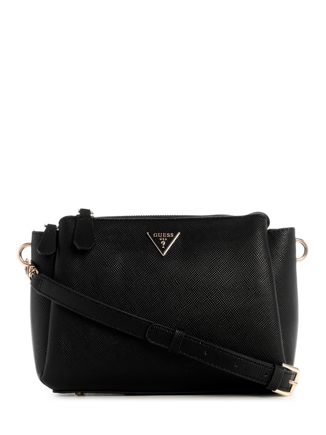 Guess Black Textured Noelle Tri Comp Crossbody Bag