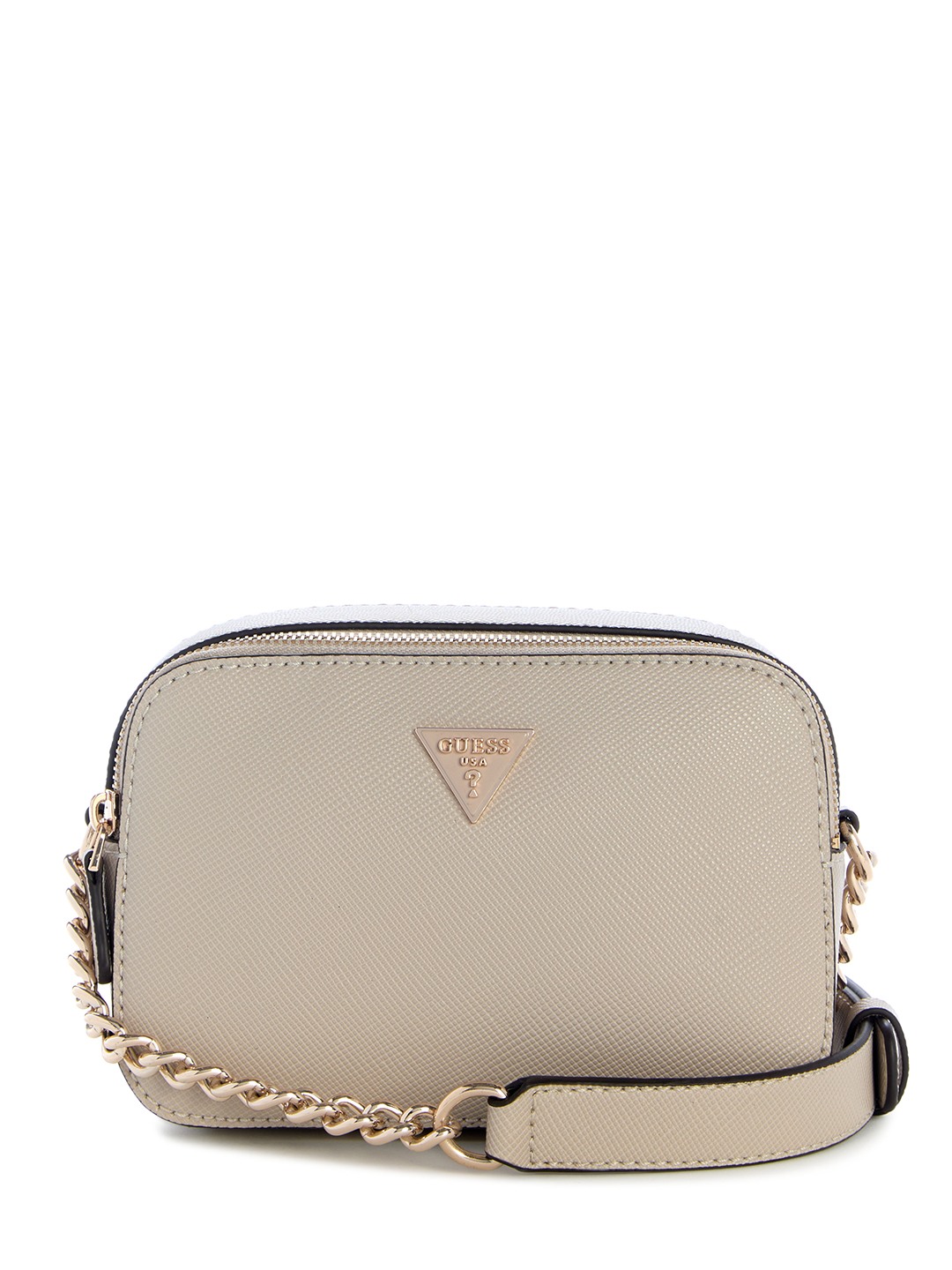 Taupe Solid Zipper Noelle Camera Crossbody Bag
