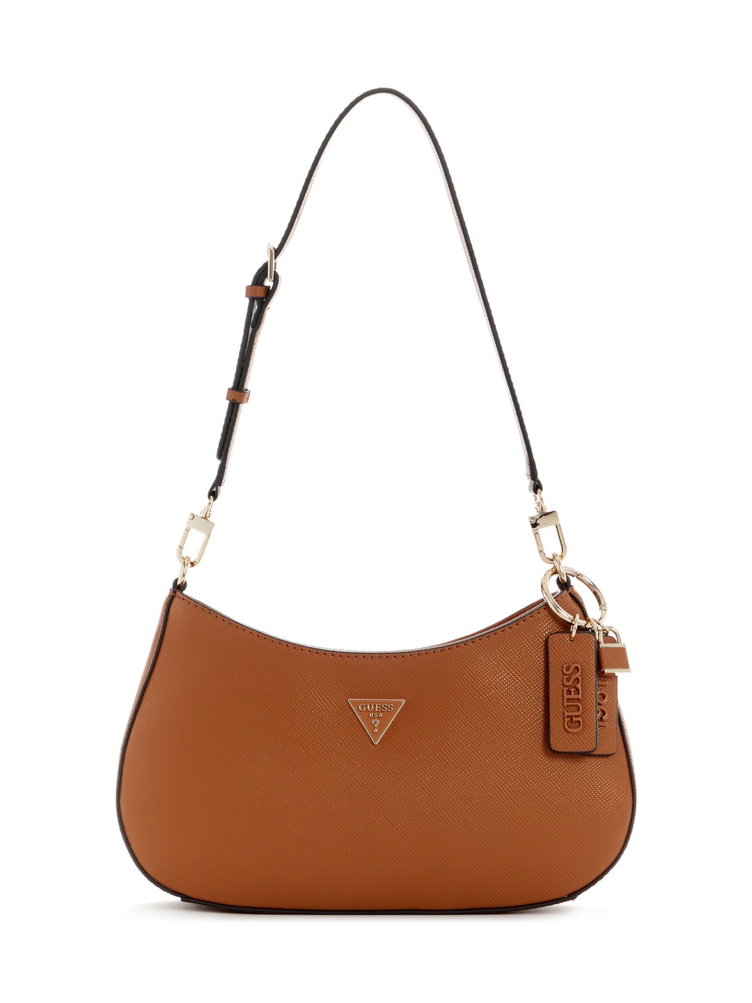 Guess Light Cognac Textured Noelle Top Zip Shoulder Bag