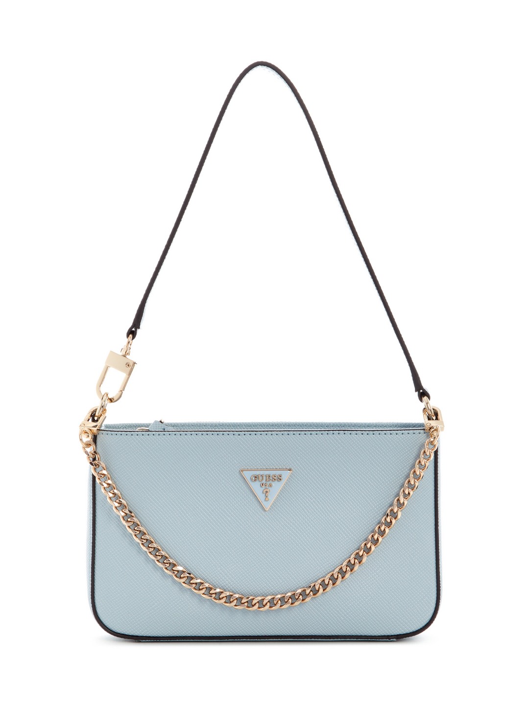Guess Misty Blue Textured Noelle Mini Top Zip Shoulder Bag