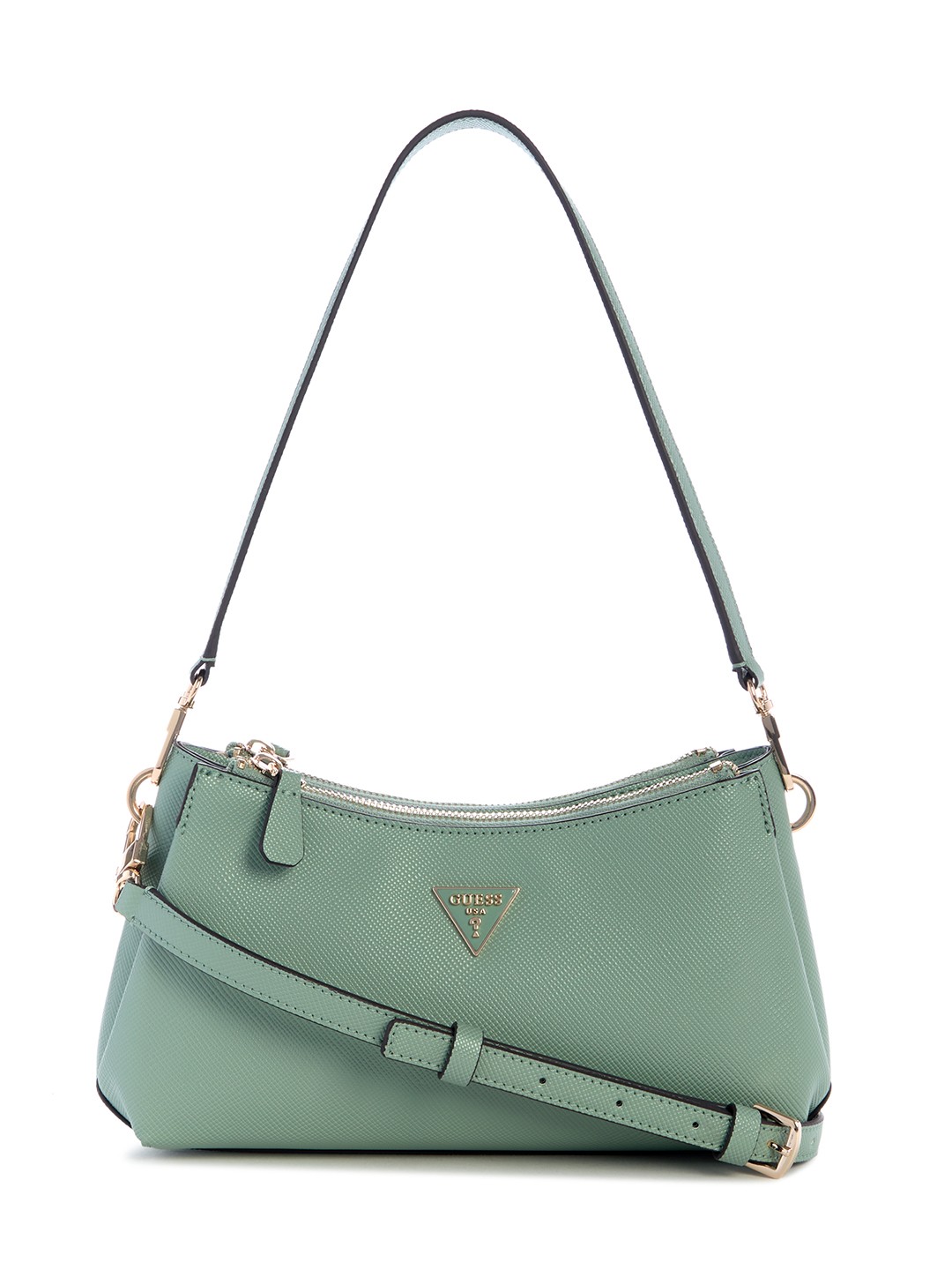 Light Sage Solid Zipper Noelle 3 Compartment Mini Crossbody Bag