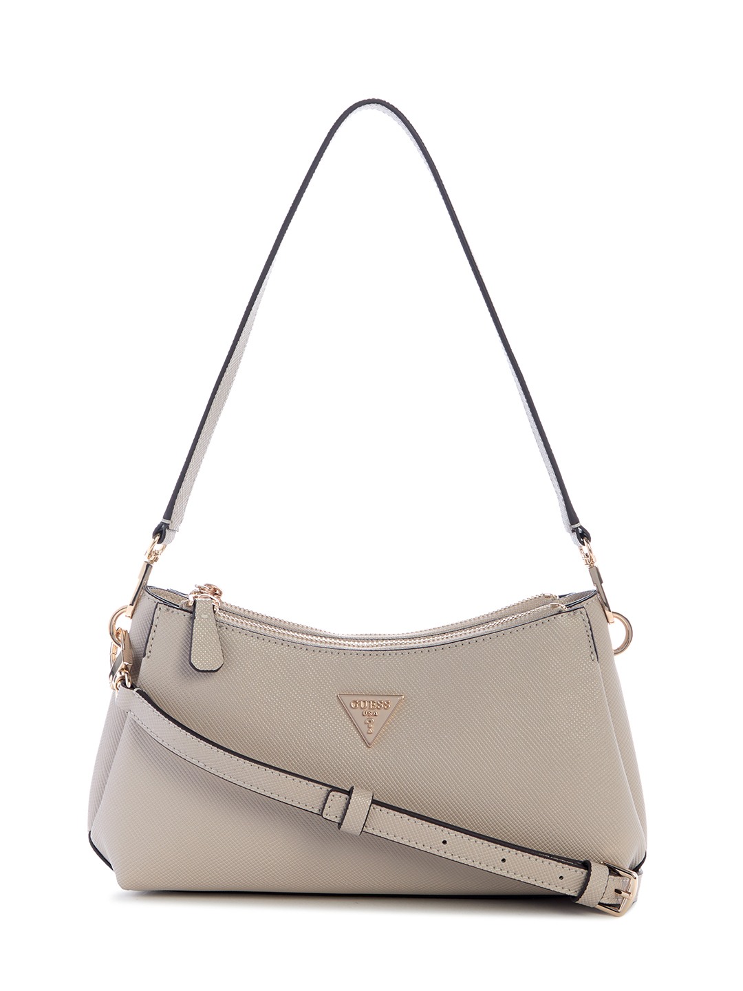 Taupe Solid Zipper Noelle 3 Compartment Mini Crossbody Bag