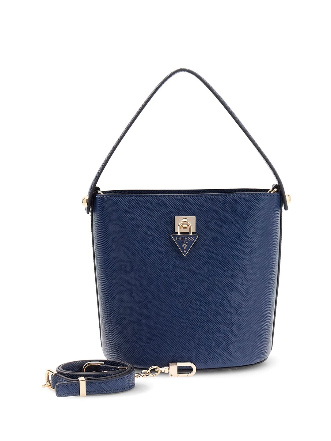 Women's Navy Solid Pu Patsie Top Handle Bucket Shoulder Bag