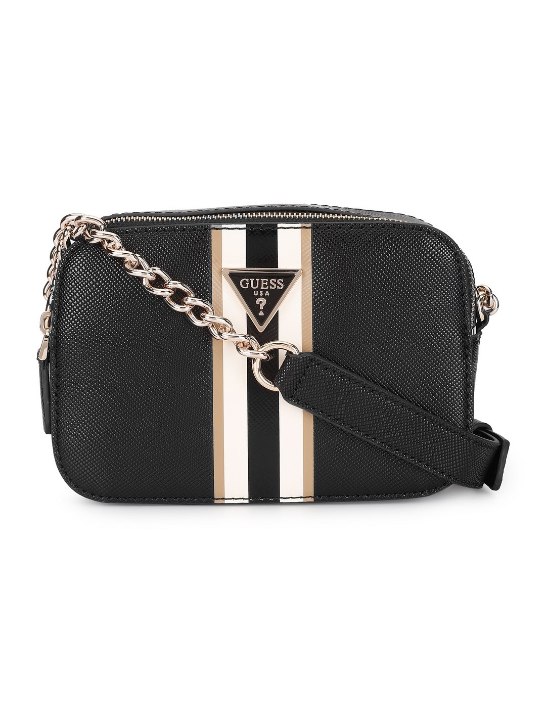 Guess Women Black Textured Crossbody Camera Bag