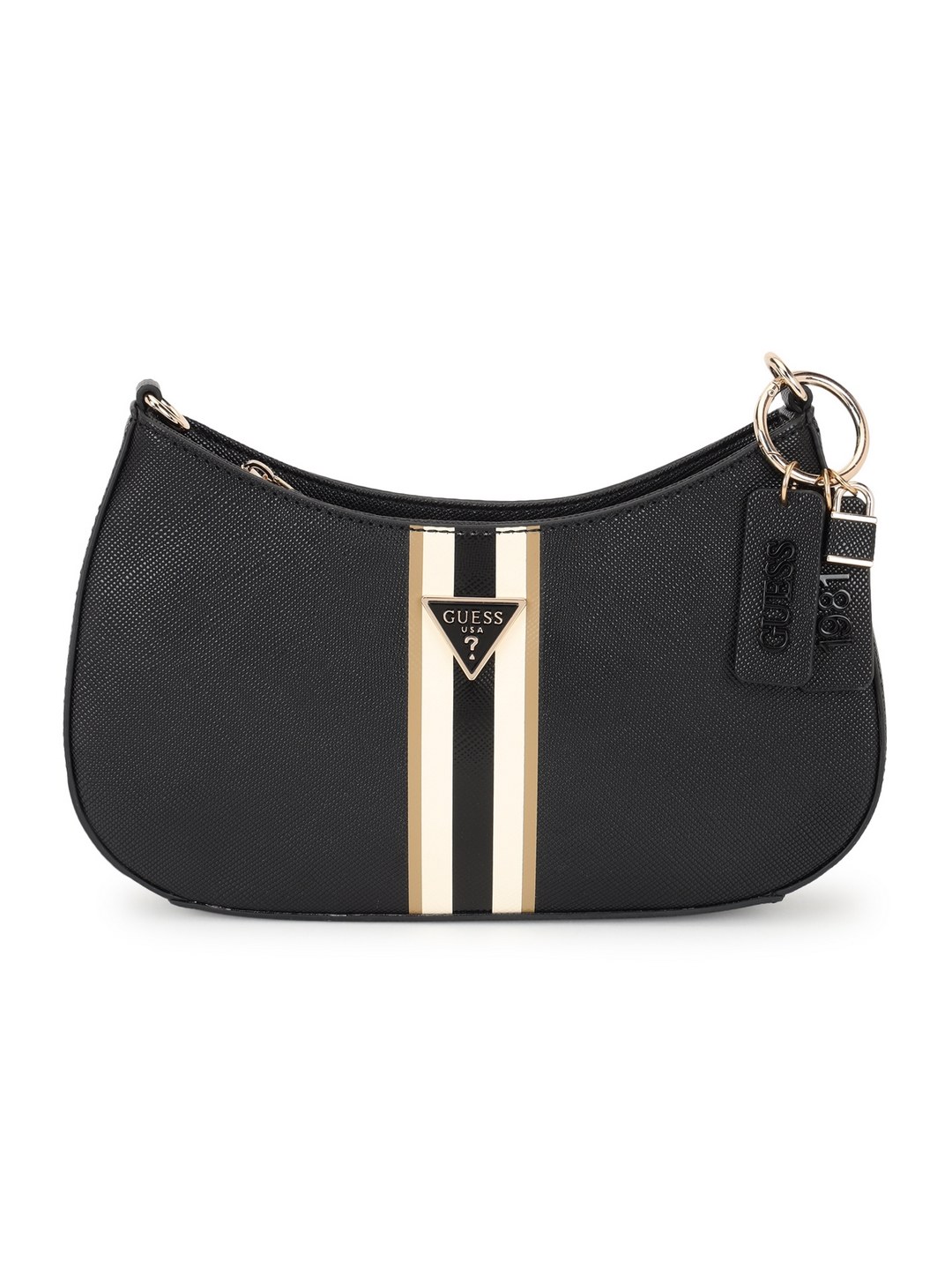 Guess Women Black Textured Shoulder Bag