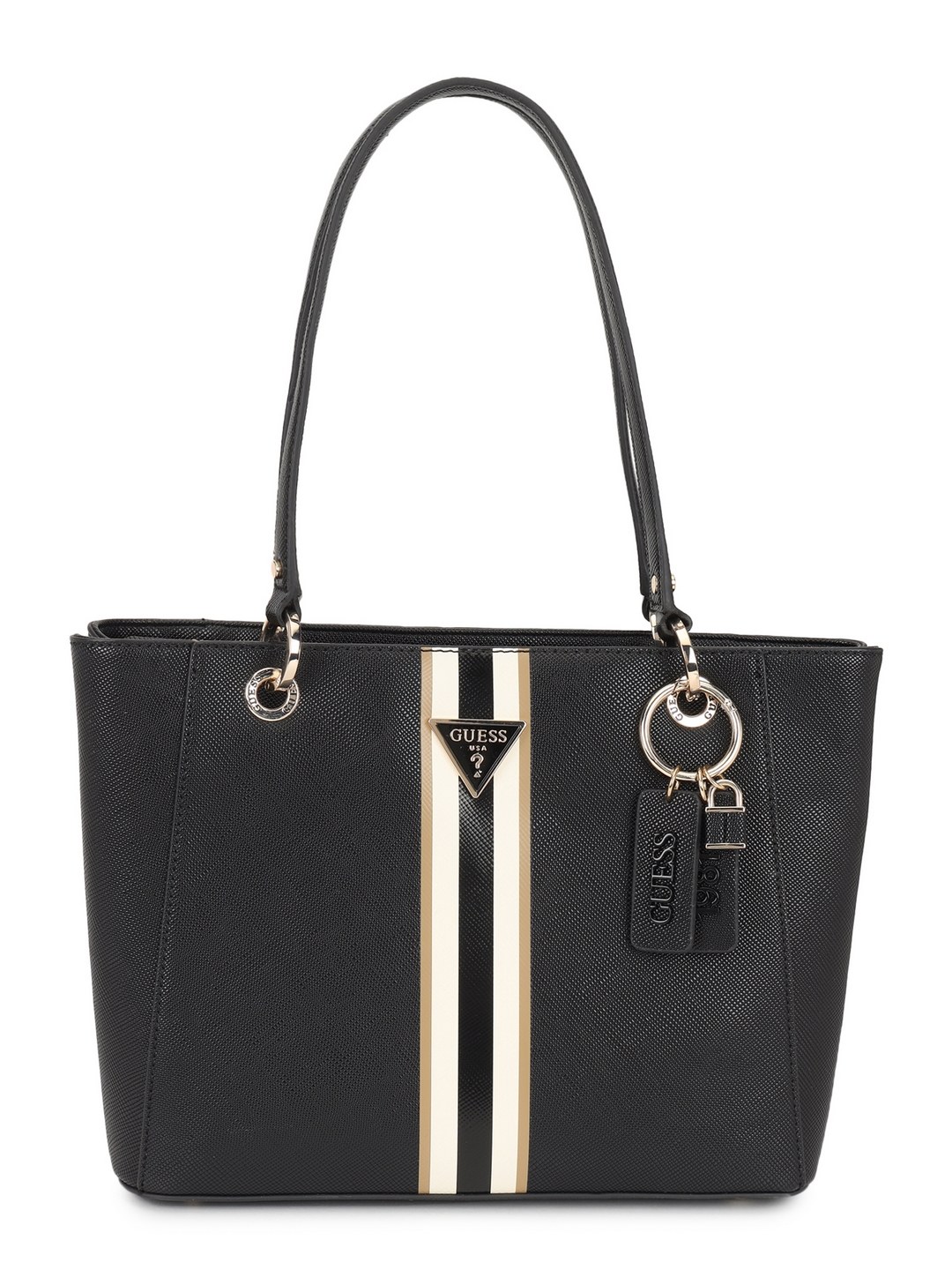 Guess Women Black Textured Tote Bag