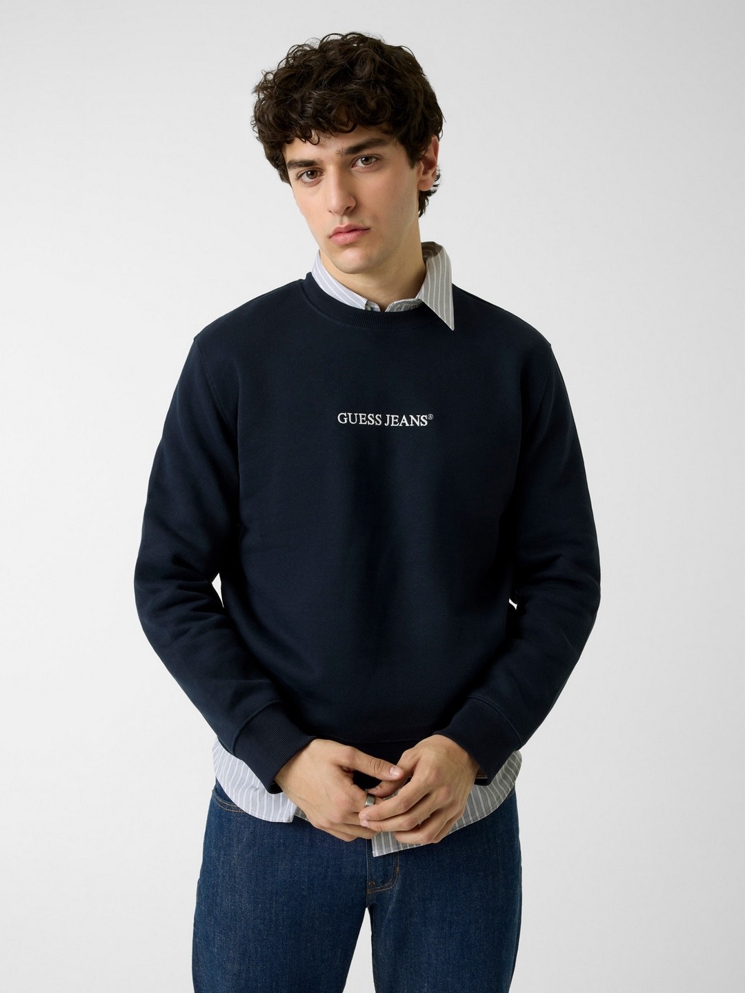 Slim Fit Crew Neck Solid Fleece Sweatshirt