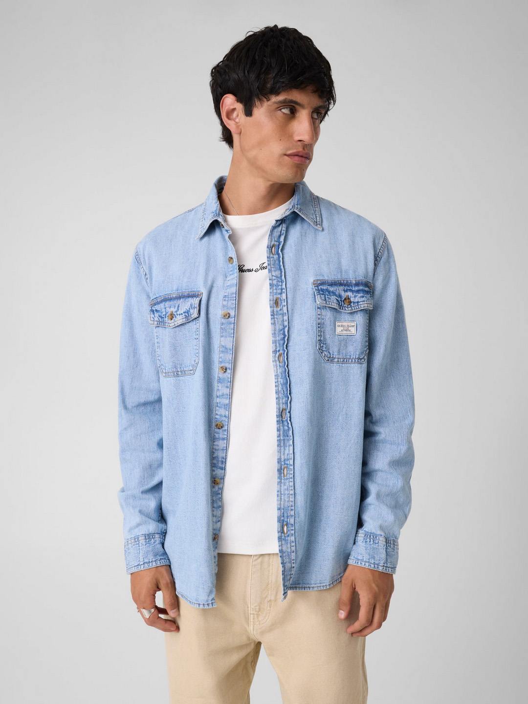 Regular Fit Spread Collar Solid Denim Shirt