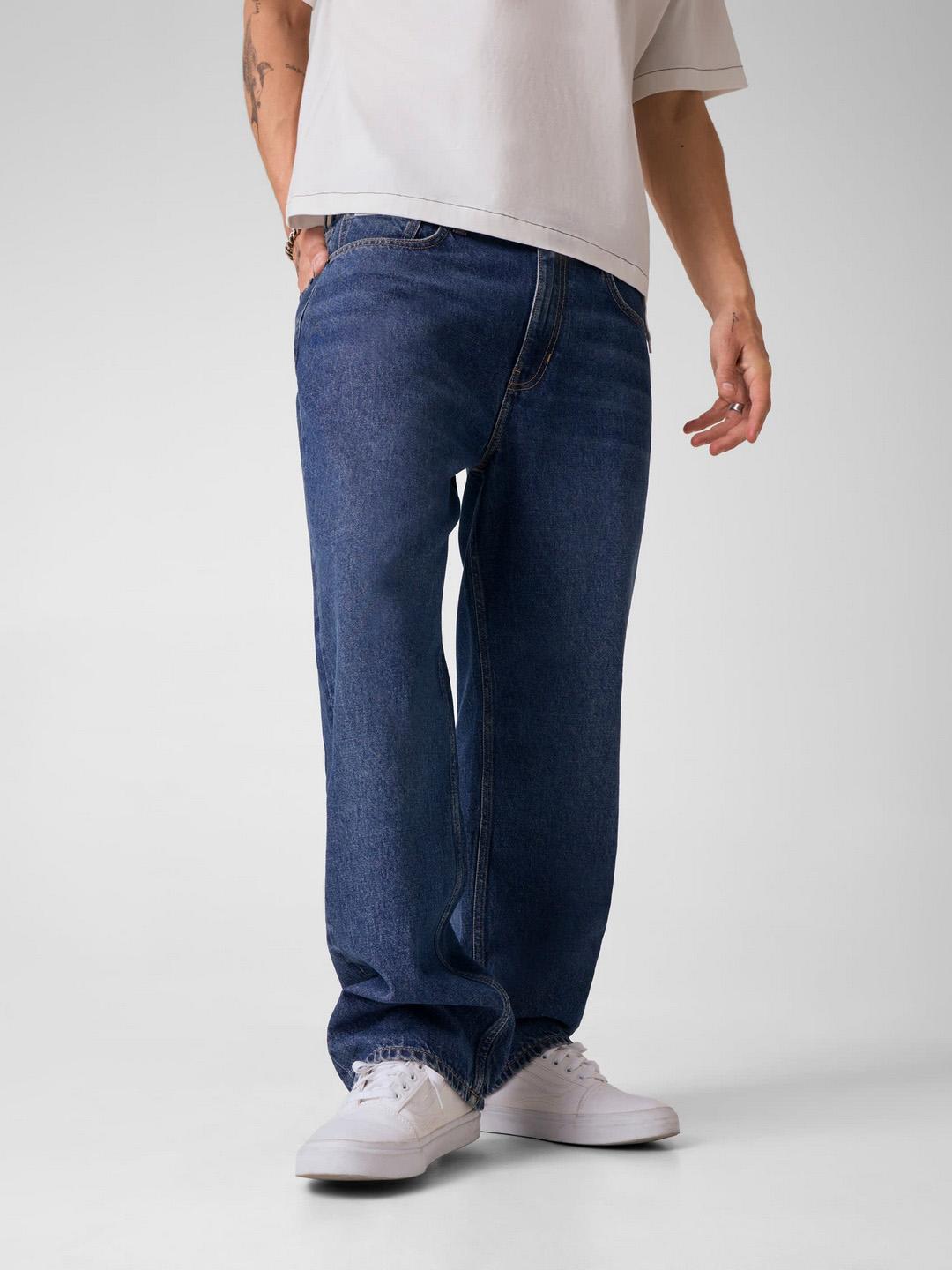 Relaxed Fit Rigid Denim Mid Rise Solid Jeans