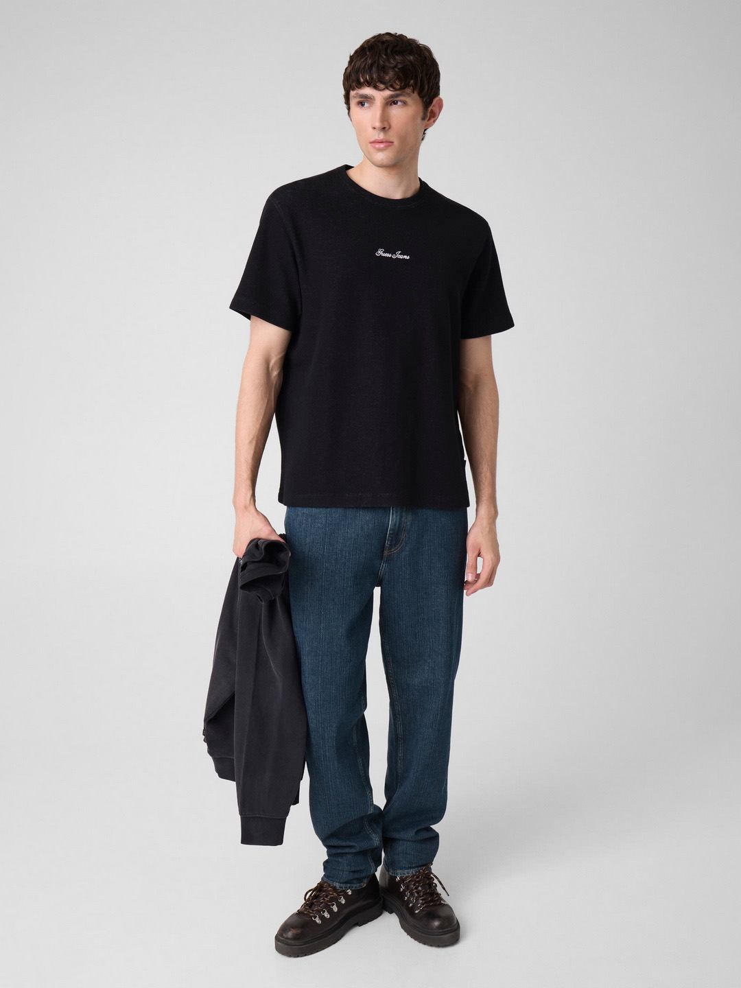 Relaxed Fit Stretch Denim Mid Rise Solid Jeans