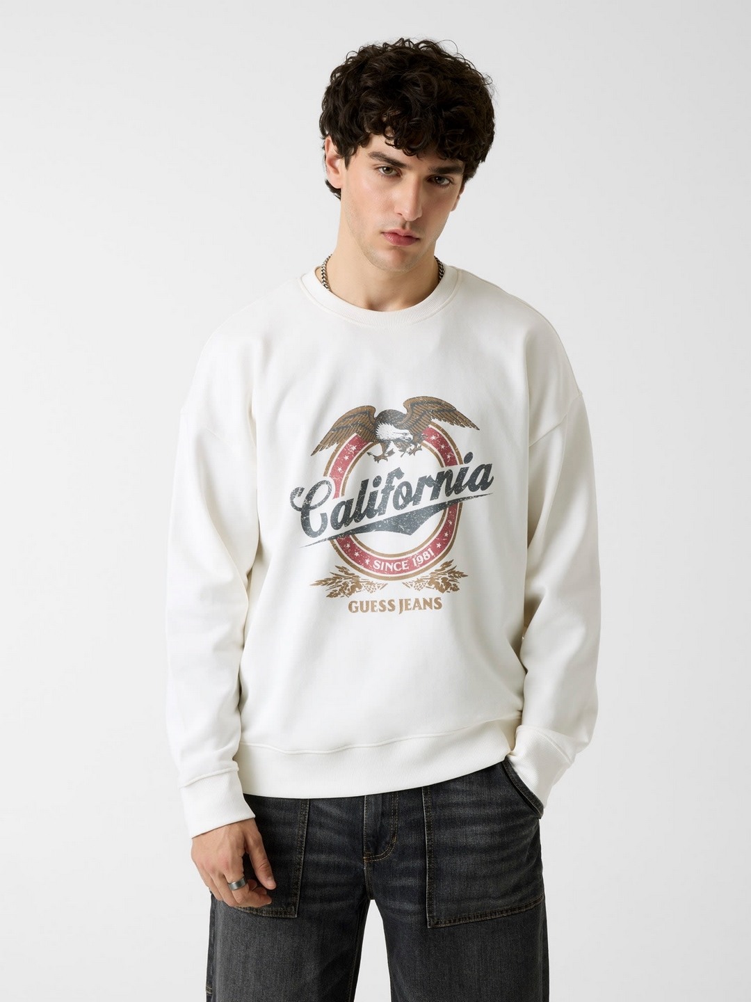 Relaxed Fit Round Neck Graphic Pullover Sweatshirt