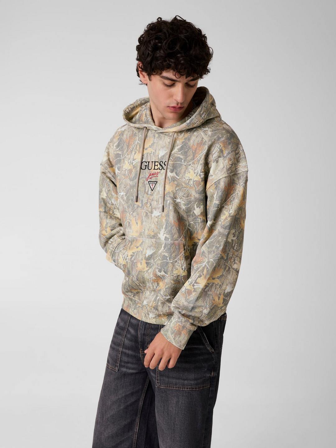 Relaxed Fit Hooded Neck Camouflage Pullover Sweatshirt