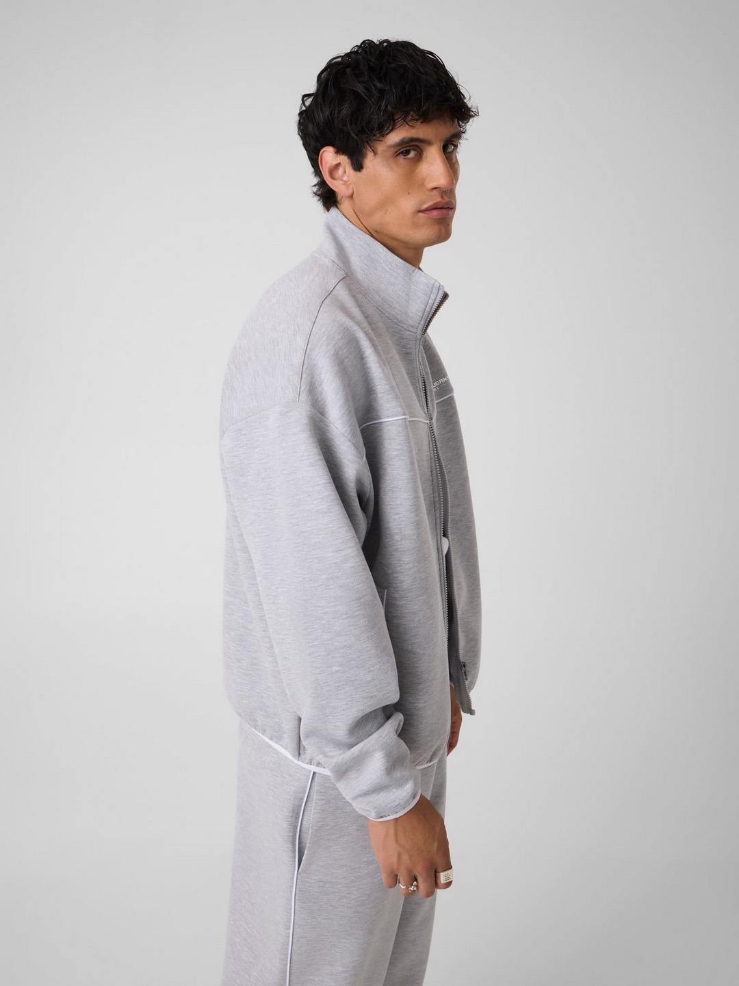 Relaxed Fit Mock Neck Solid Full Zip Sweatshirt