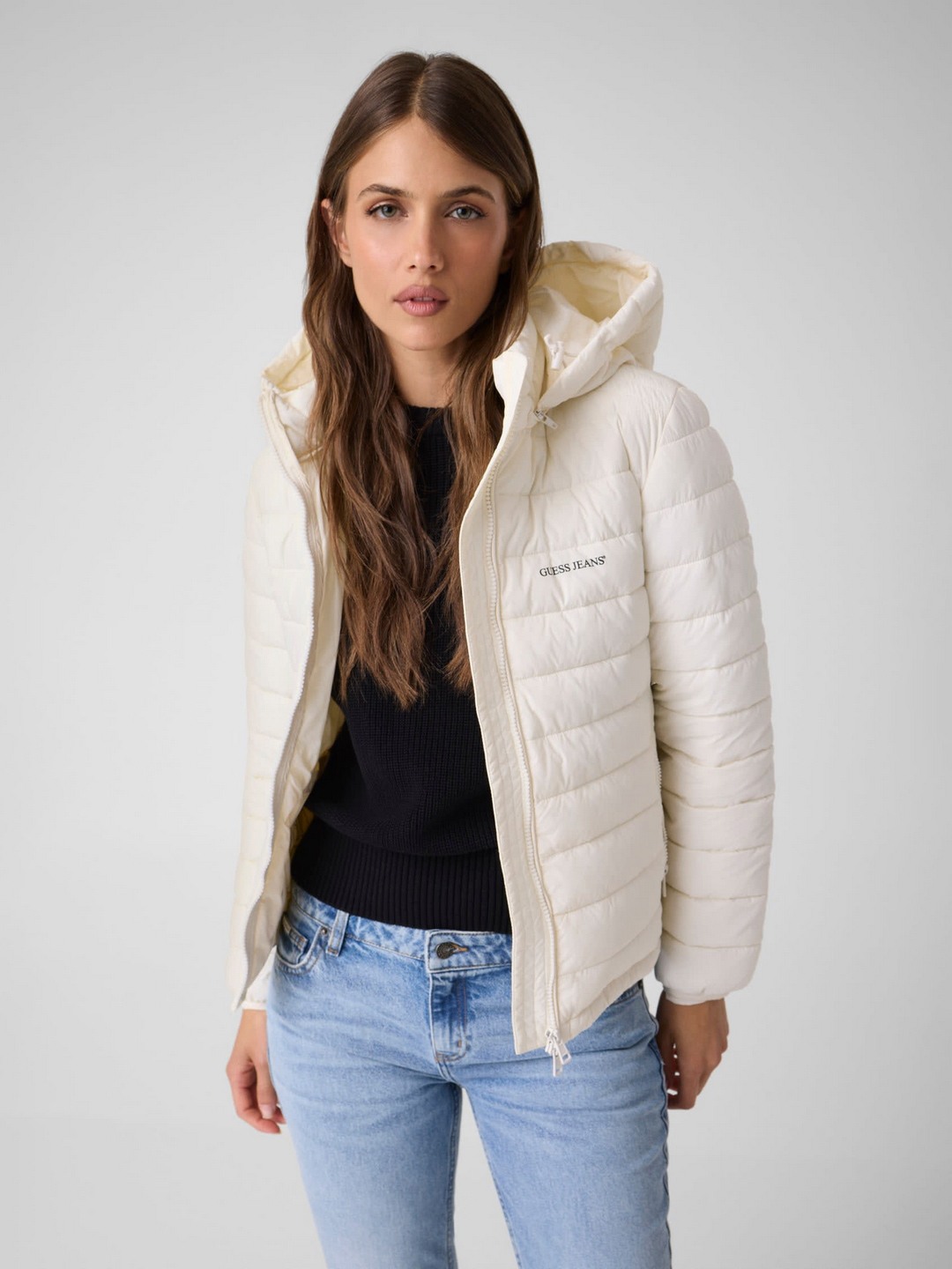 Hooded Neck Solid Puffer Jacket