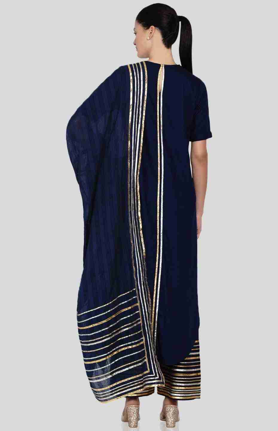 Navy Blue Barcode Asymmetrical Kurta