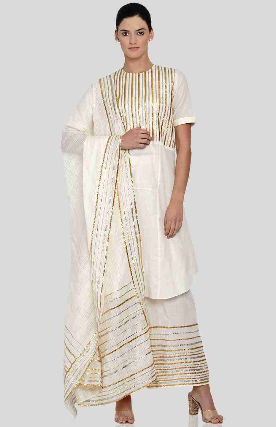 Off White Barcode Asymmetrical Kurta