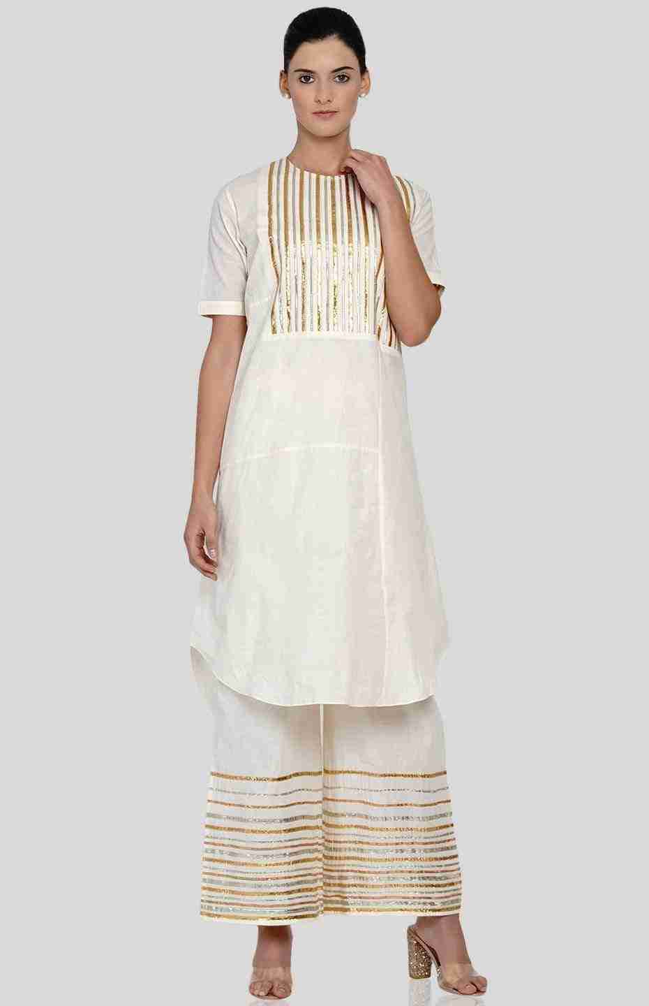 Off White Barcode Asymmetrical Kurta
