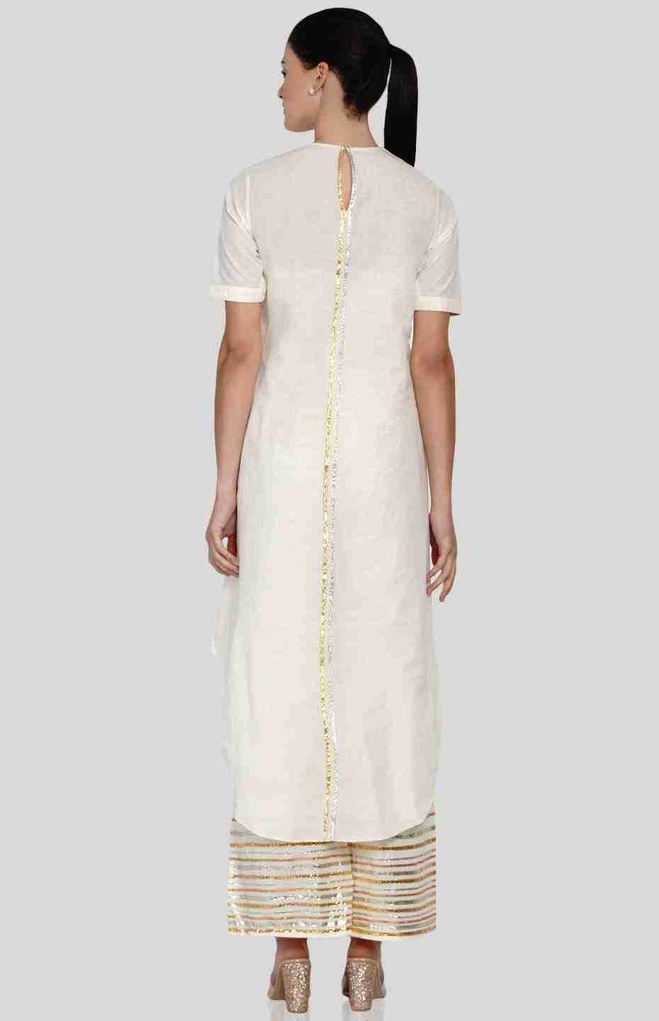 Off White Barcode Asymmetrical Kurta