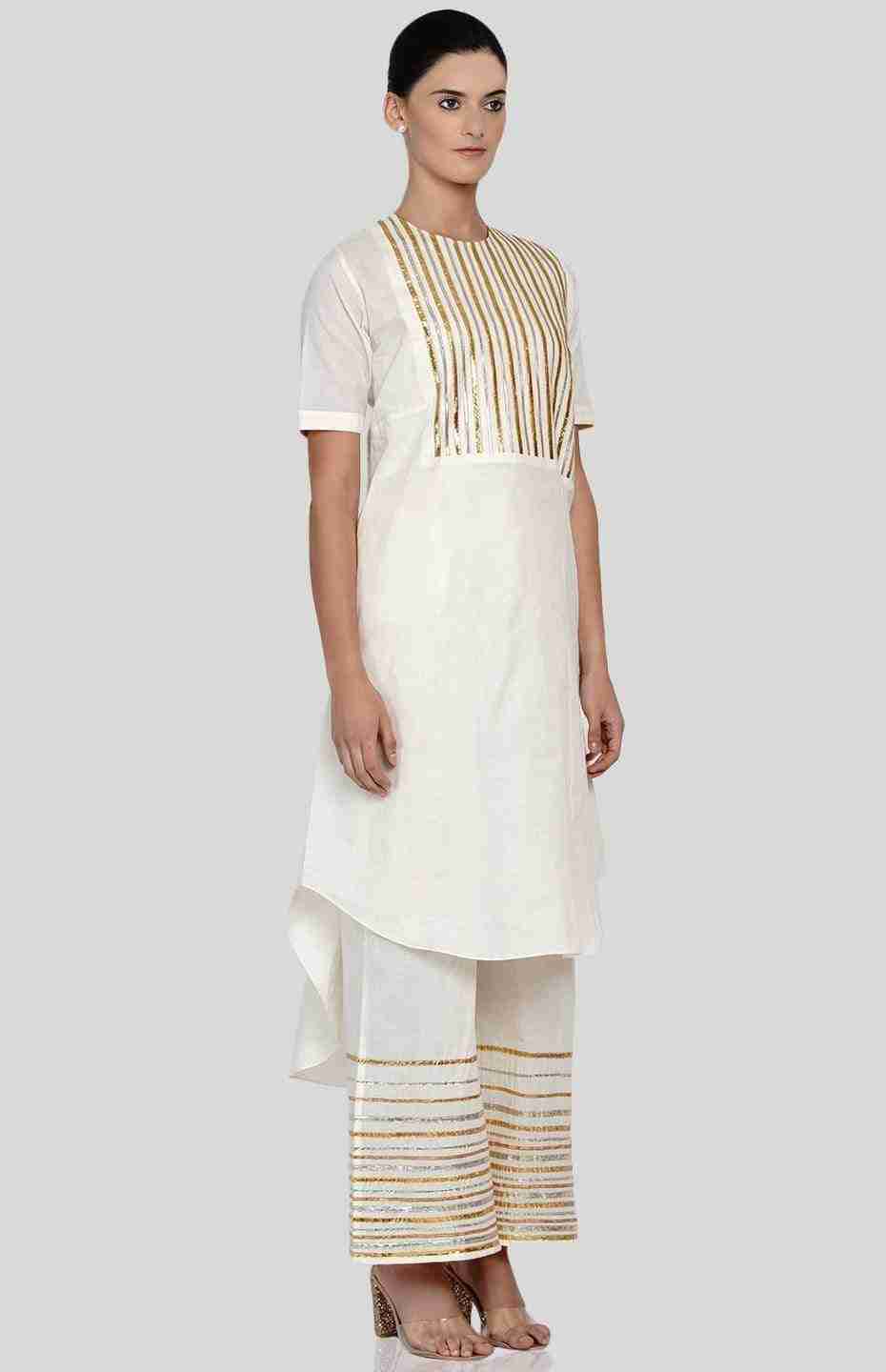 Off White Barcode Asymmetrical Kurta