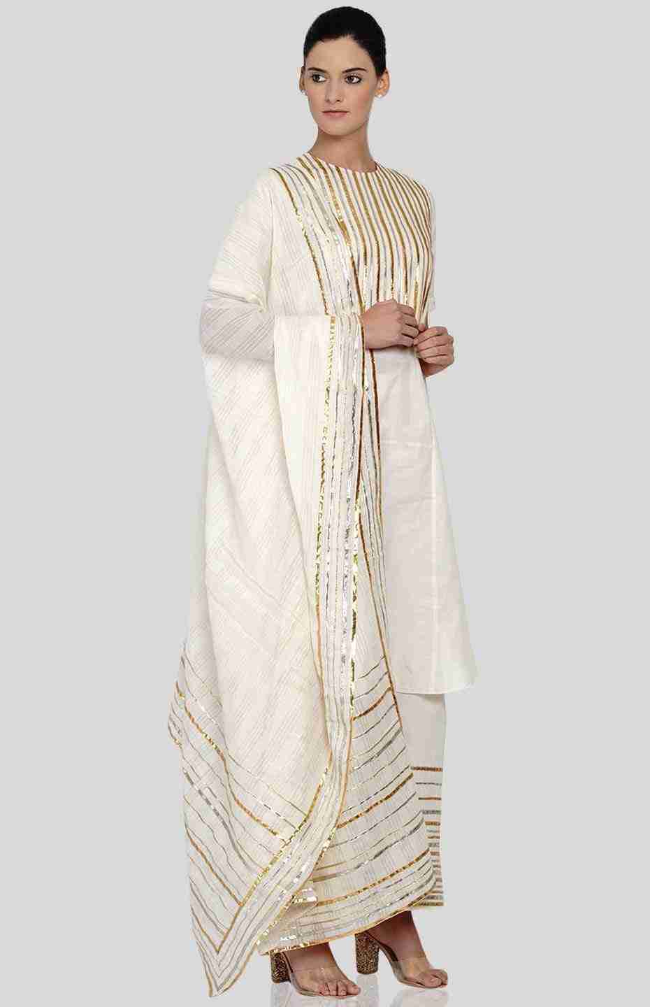 Off White Barcode Asymmetrical Kurta