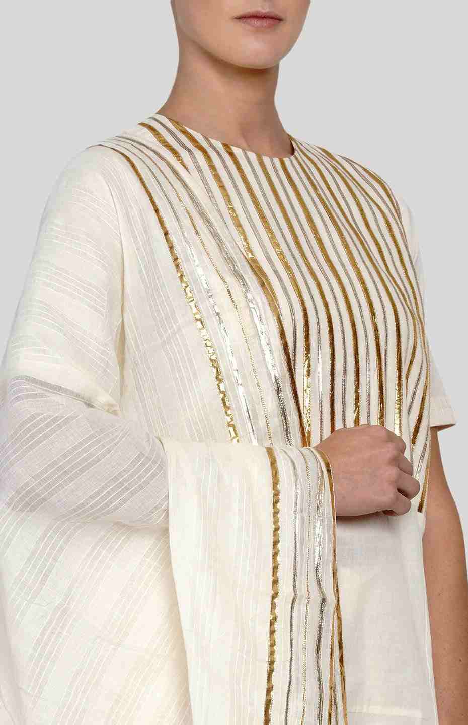 Off White Barcode Asymmetrical Kurta