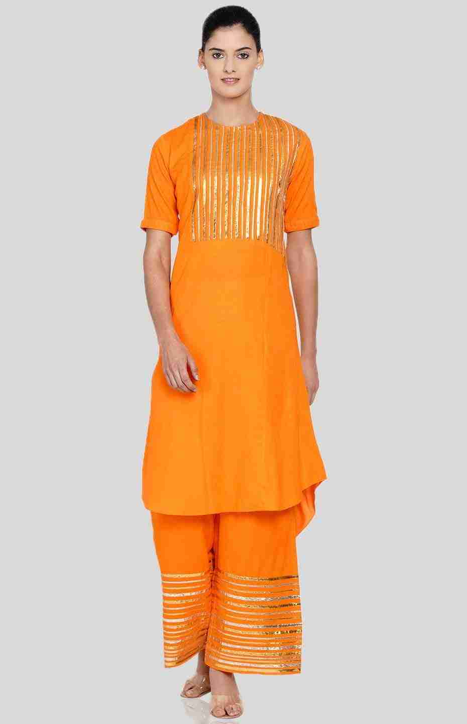 Orange Barcode Asymmetrical Kurta