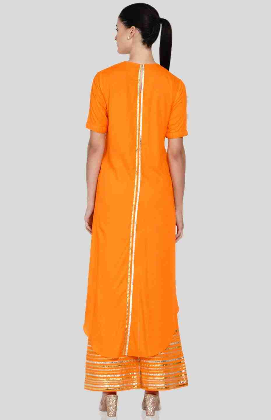 Orange Barcode Asymmetrical Kurta