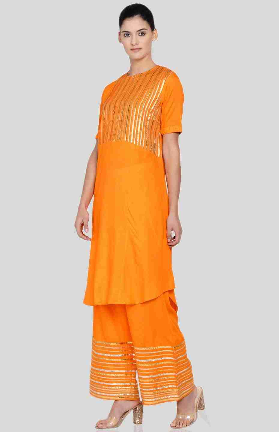 Orange Barcode Asymmetrical Kurta