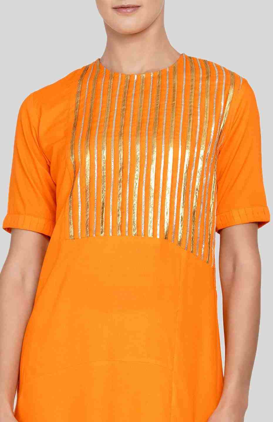 Orange Barcode Asymmetrical Kurta